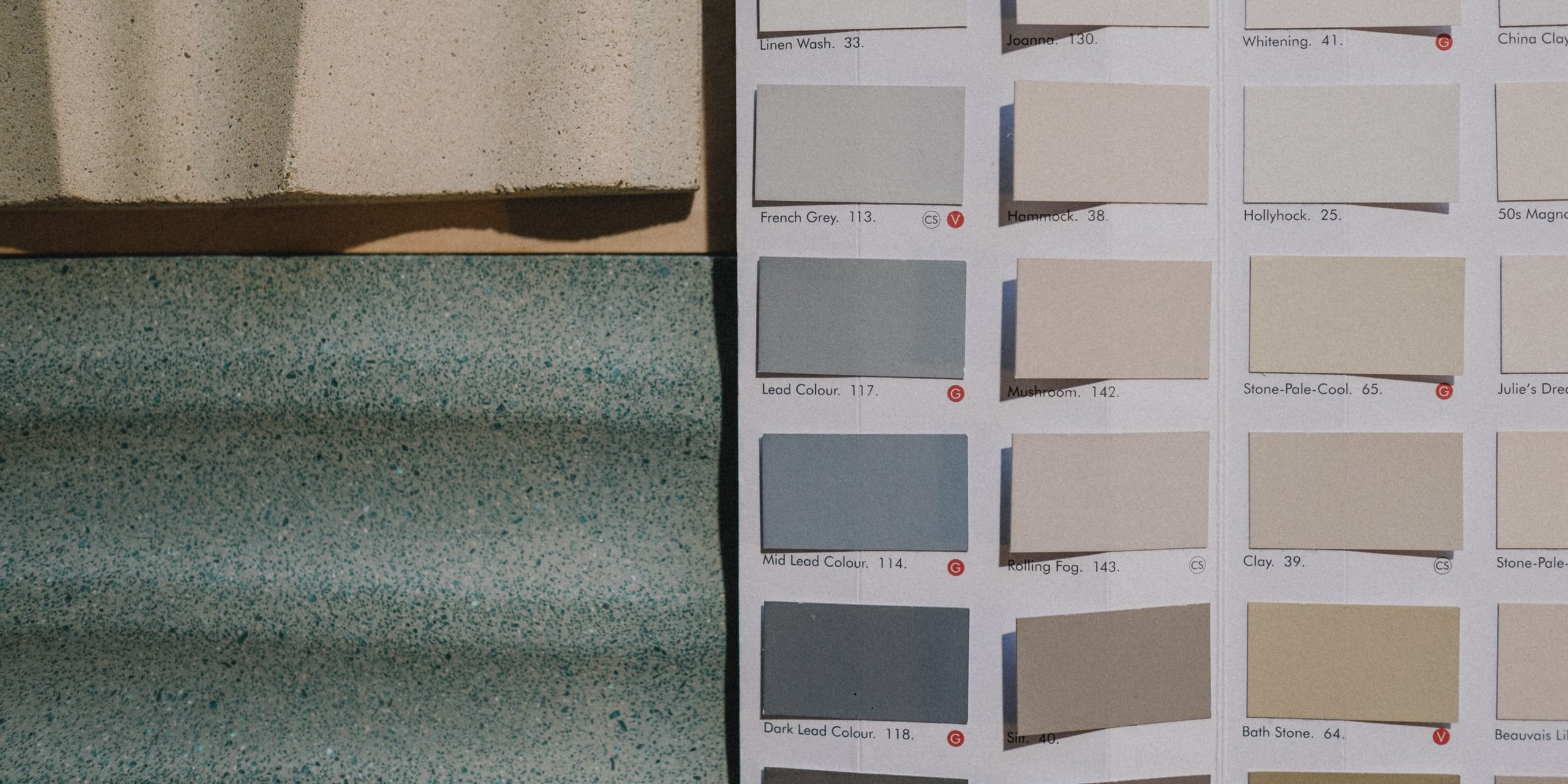 Paint and finish samples against a wall