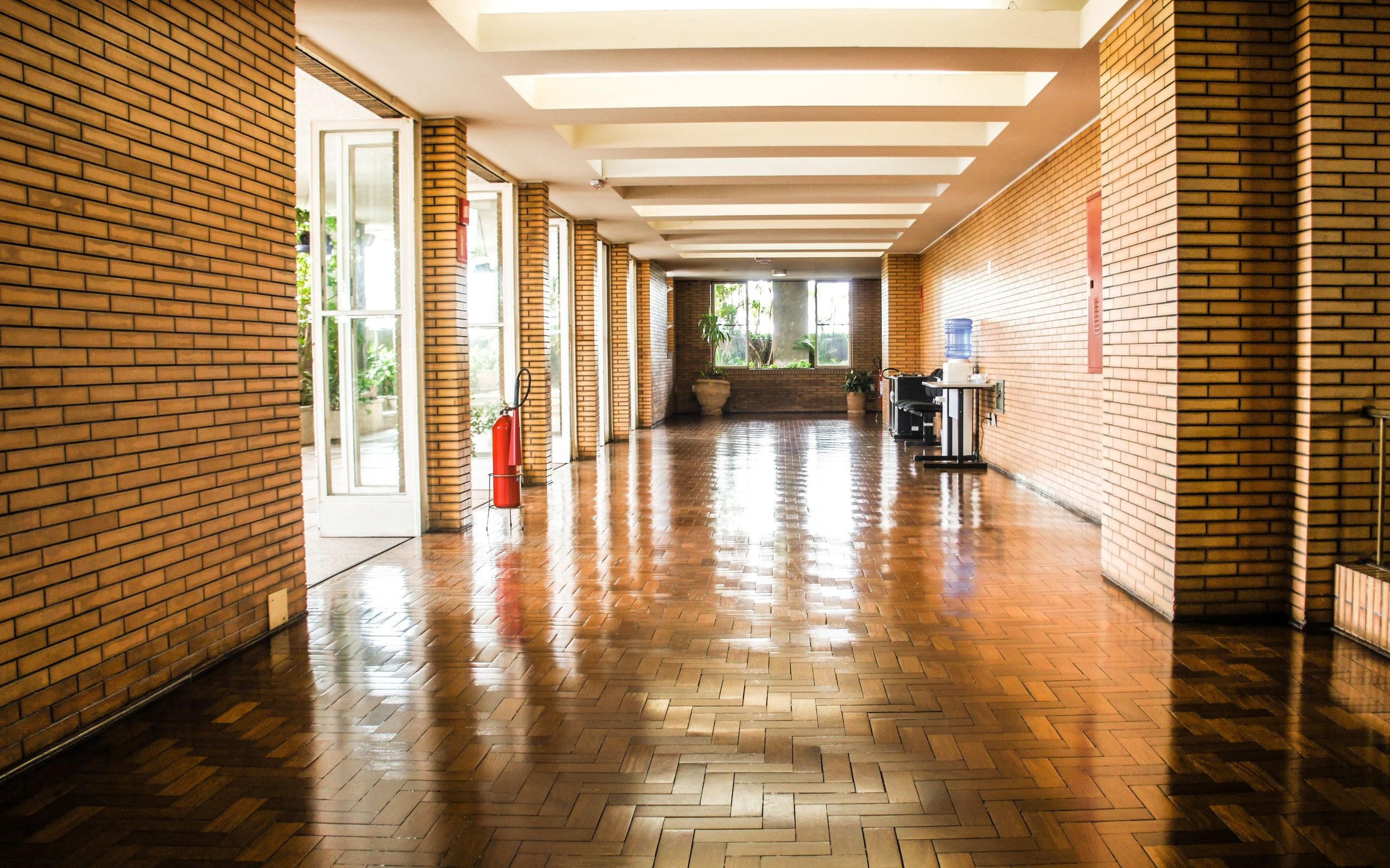 A polished corridor floor in a commercial building