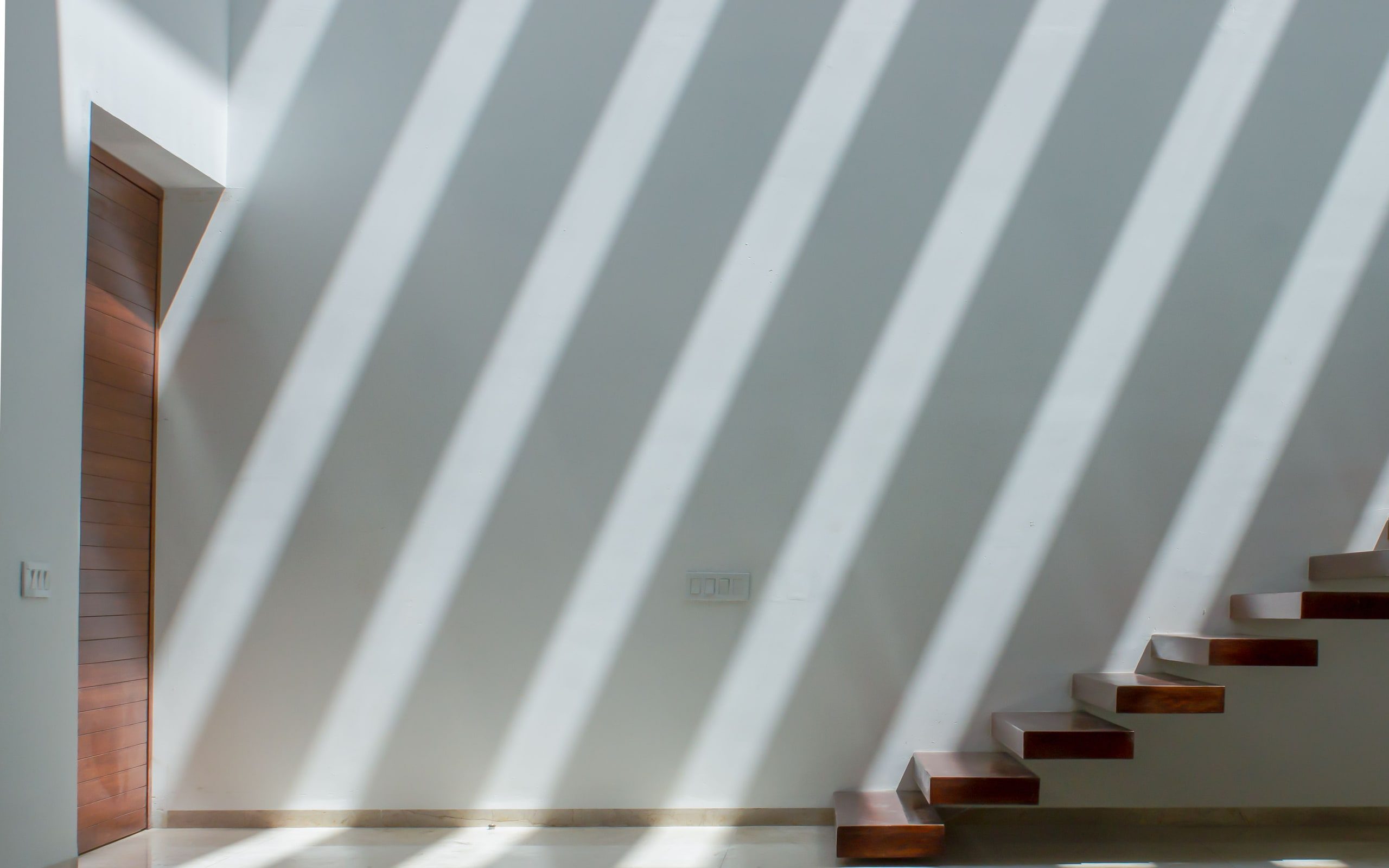A staircase and landing in daylight