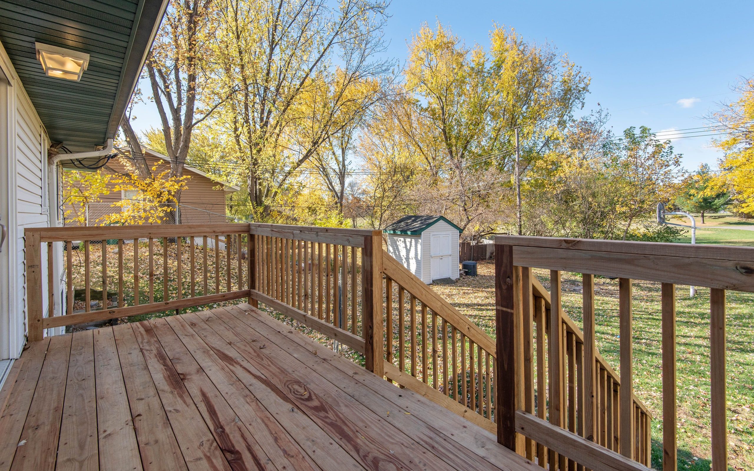 A timber deck at the back of a house