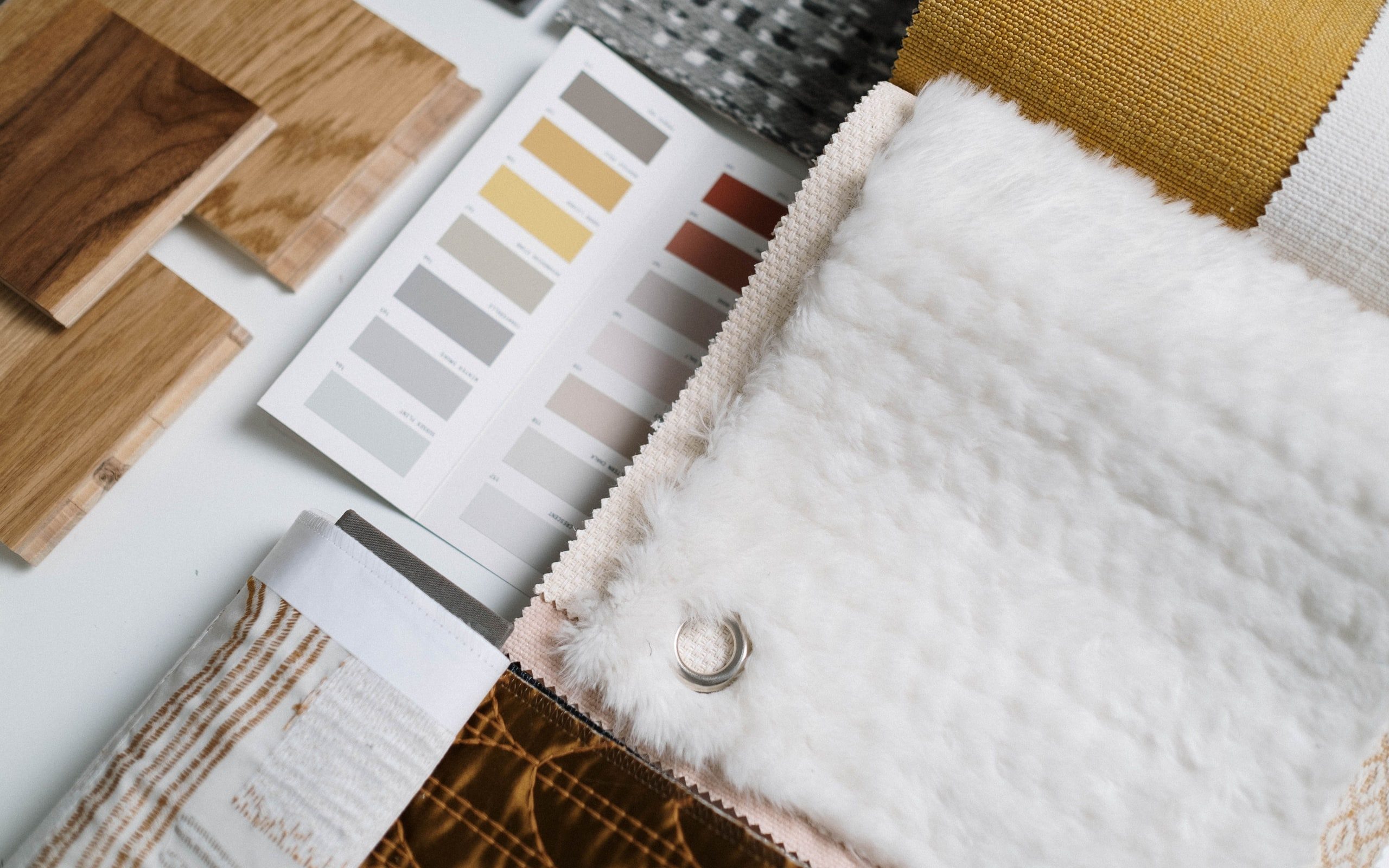 Material and finish samples laid out together
