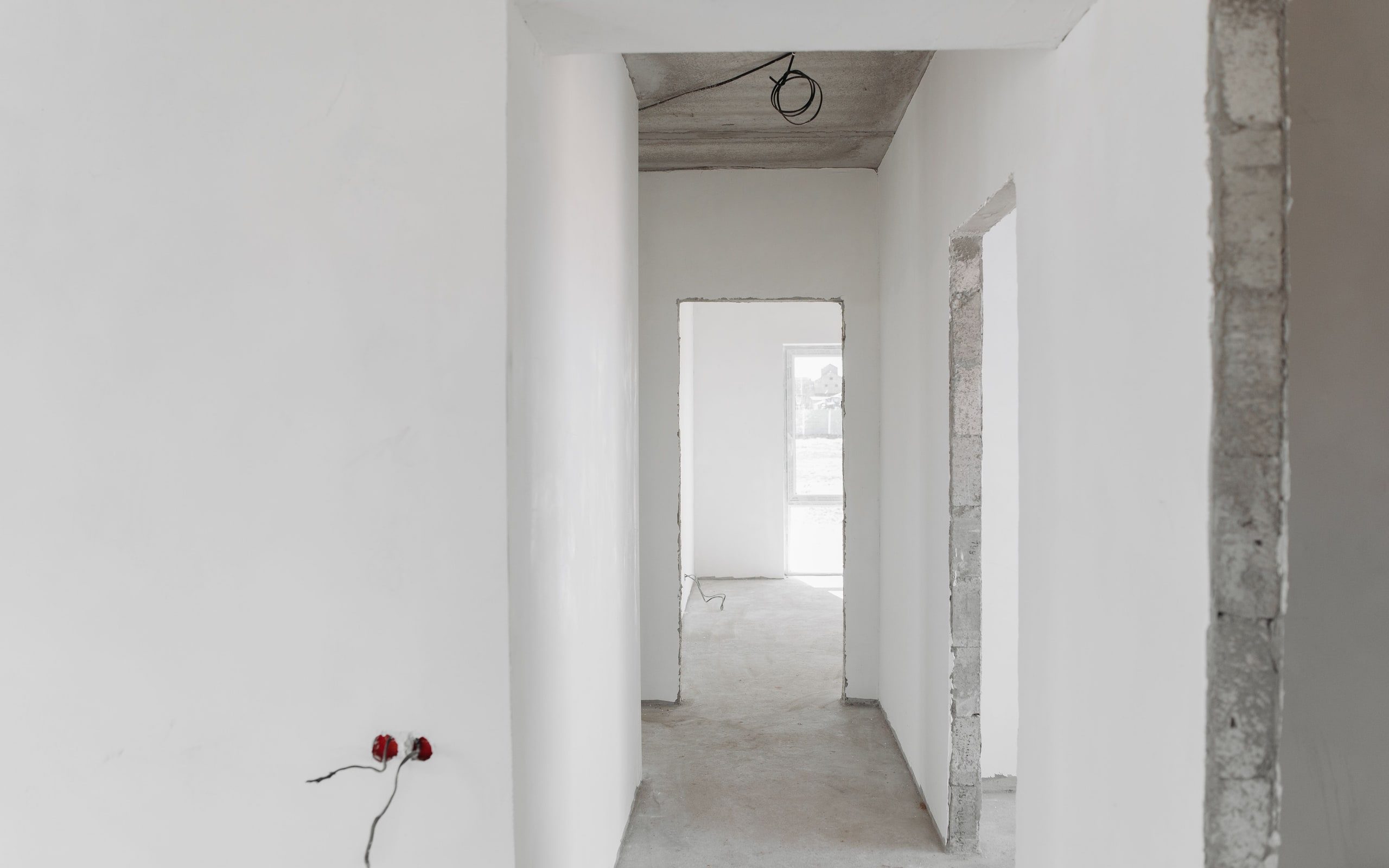 An interior room at framing and drywall stage