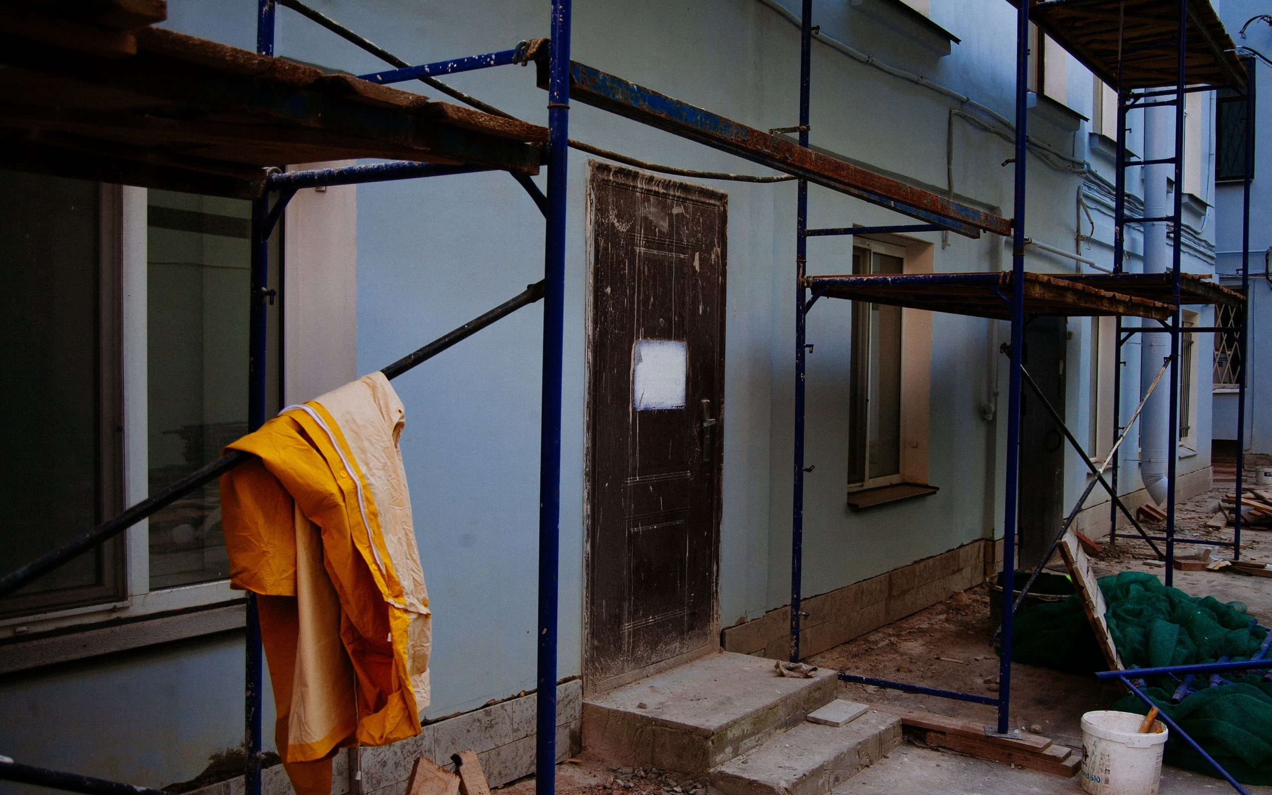 A house exterior part-way through renovation