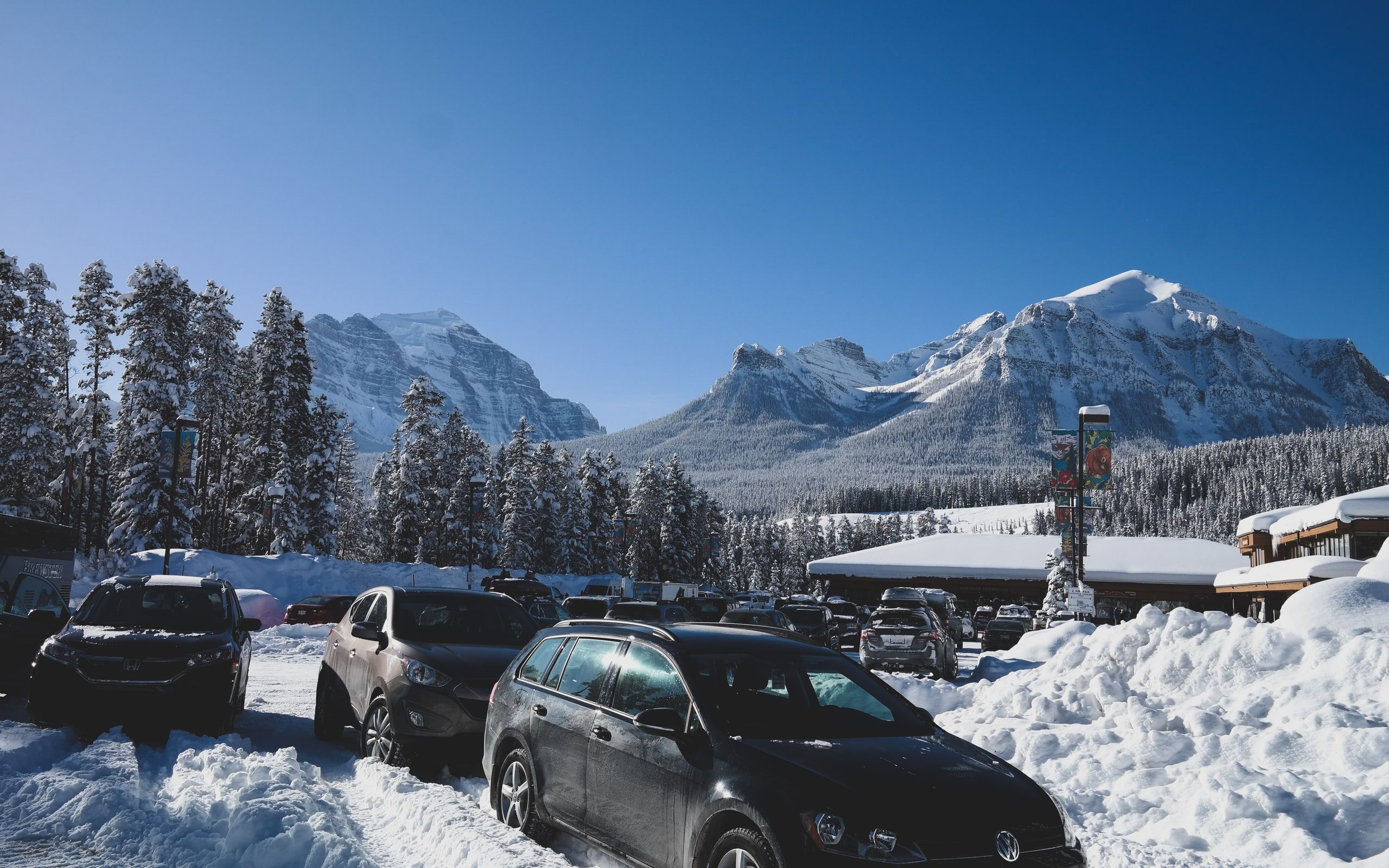 A commercial lot under snow