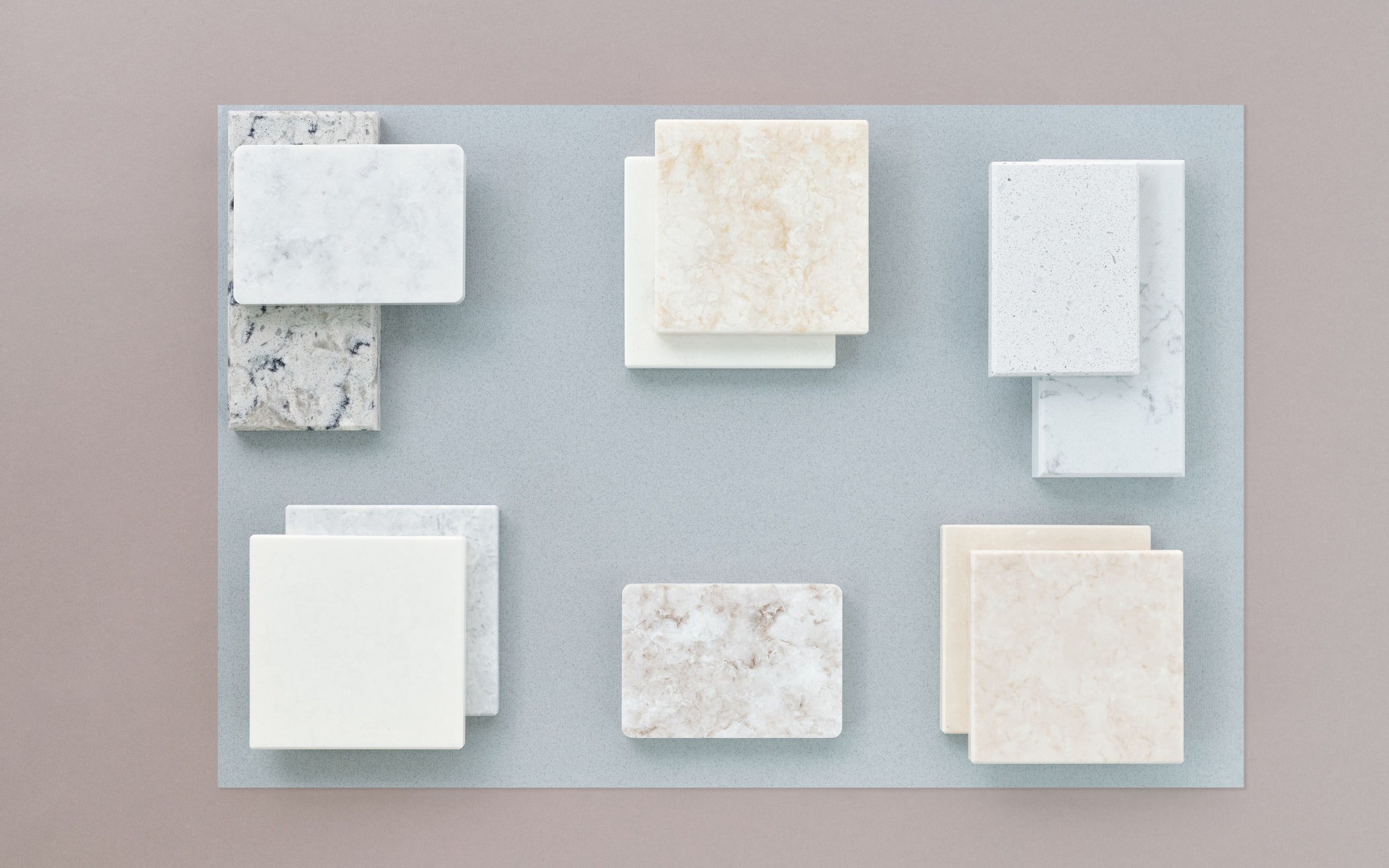Tile, stone and timber samples arranged together